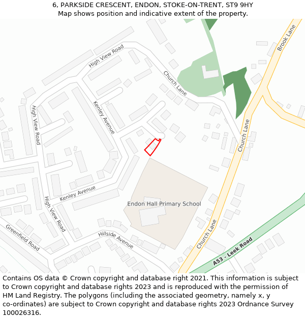 6, PARKSIDE CRESCENT, ENDON, STOKE-ON-TRENT, ST9 9HY: Location map and indicative extent of plot