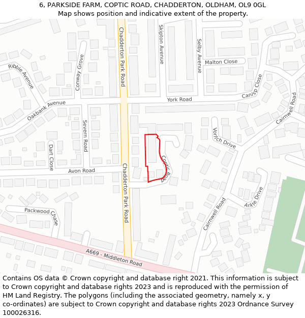 6, PARKSIDE FARM, COPTIC ROAD, CHADDERTON, OLDHAM, OL9 0GL: Location map and indicative extent of plot