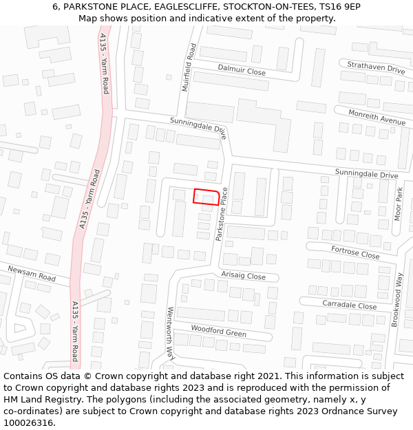 6, PARKSTONE PLACE, EAGLESCLIFFE, STOCKTON-ON-TEES, TS16 9EP: Location map and indicative extent of plot