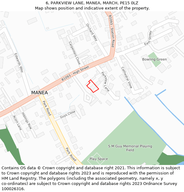 6, PARKVIEW LANE, MANEA, MARCH, PE15 0LZ: Location map and indicative extent of plot