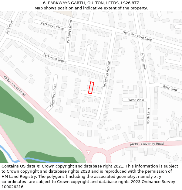 6, PARKWAYS GARTH, OULTON, LEEDS, LS26 8TZ: Location map and indicative extent of plot
