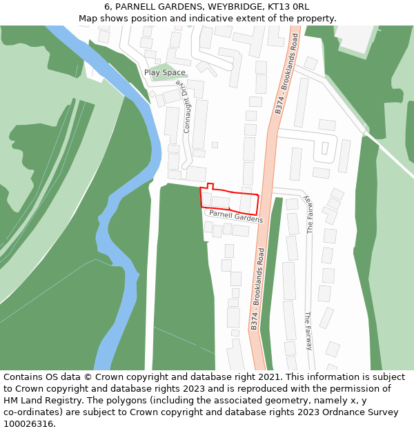 6, PARNELL GARDENS, WEYBRIDGE, KT13 0RL: Location map and indicative extent of plot