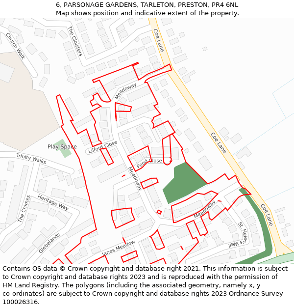 6, PARSONAGE GARDENS, TARLETON, PRESTON, PR4 6NL: Location map and indicative extent of plot