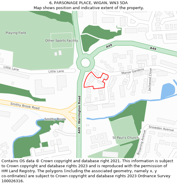6, PARSONAGE PLACE, WIGAN, WN3 5DA: Location map and indicative extent of plot