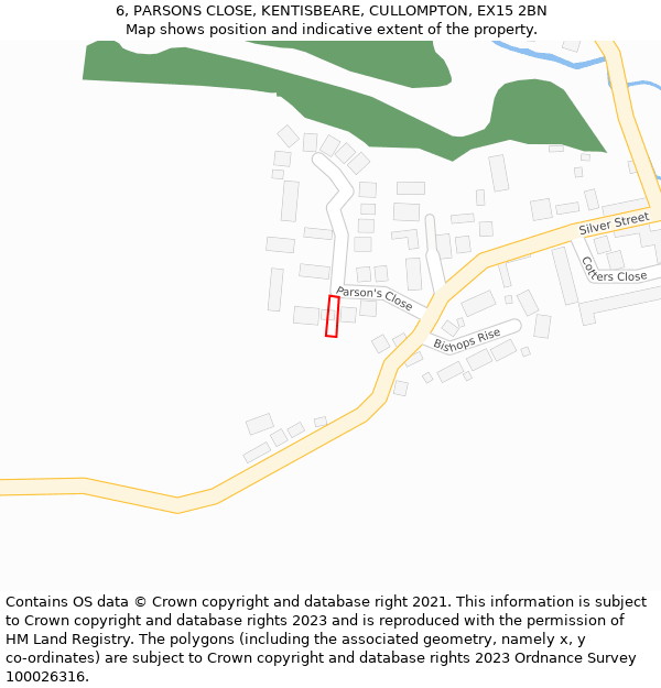 6, PARSONS CLOSE, KENTISBEARE, CULLOMPTON, EX15 2BN: Location map and indicative extent of plot