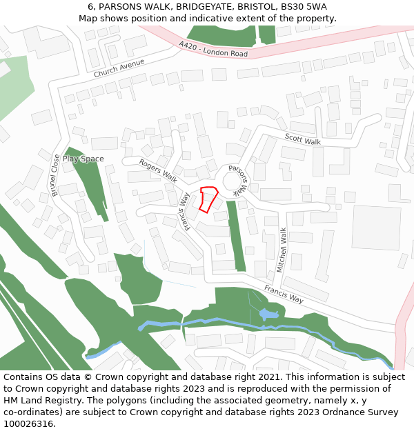 6, PARSONS WALK, BRIDGEYATE, BRISTOL, BS30 5WA: Location map and indicative extent of plot