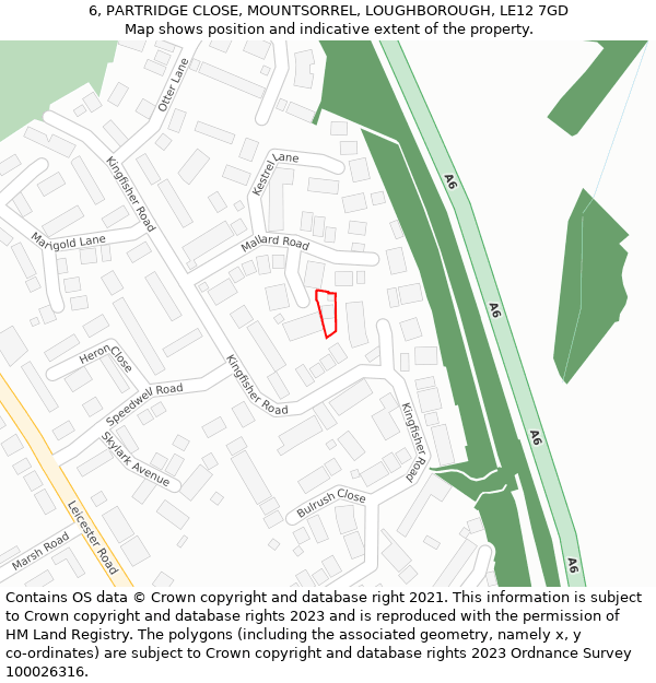 6, PARTRIDGE CLOSE, MOUNTSORREL, LOUGHBOROUGH, LE12 7GD: Location map and indicative extent of plot
