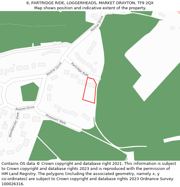6, PARTRIDGE RIDE, LOGGERHEADS, MARKET DRAYTON, TF9 2QX: Location map and indicative extent of plot