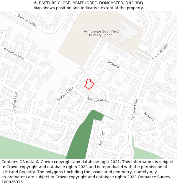 6, PASTURE CLOSE, ARMTHORPE, DONCASTER, DN3 3DQ: Location map and indicative extent of plot