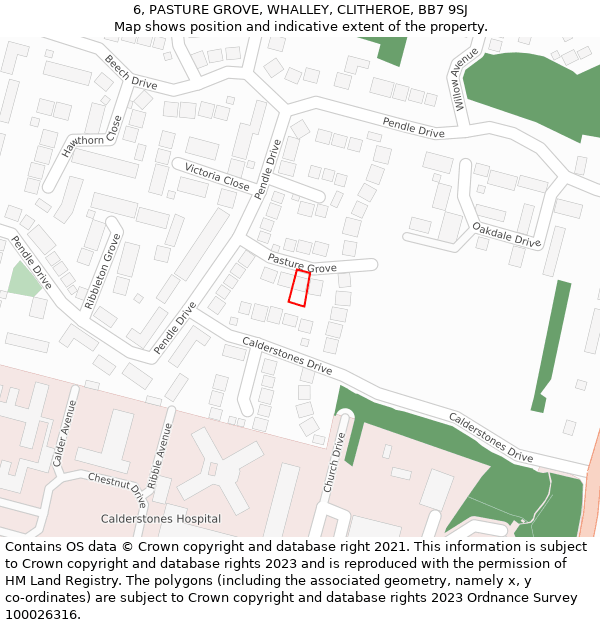 6, PASTURE GROVE, WHALLEY, CLITHEROE, BB7 9SJ: Location map and indicative extent of plot