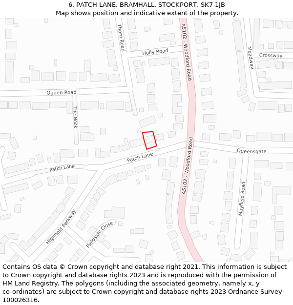 6, PATCH LANE, BRAMHALL, STOCKPORT, SK7 1JB: Location map and indicative extent of plot