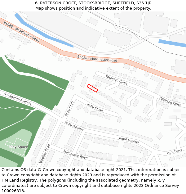 6, PATERSON CROFT, STOCKSBRIDGE, SHEFFIELD, S36 1JP: Location map and indicative extent of plot