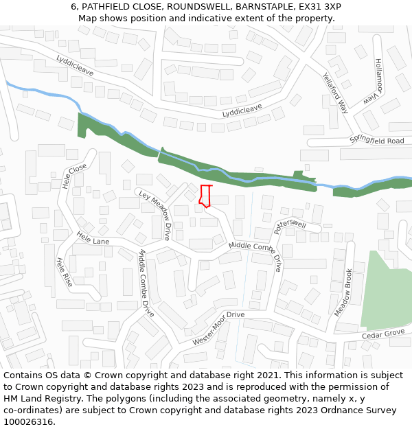 6, PATHFIELD CLOSE, ROUNDSWELL, BARNSTAPLE, EX31 3XP: Location map and indicative extent of plot