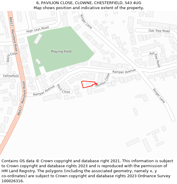 6, PAVILION CLOSE, CLOWNE, CHESTERFIELD, S43 4UG: Location map and indicative extent of plot