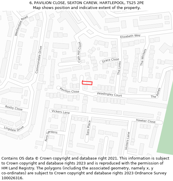 6, PAVILION CLOSE, SEATON CAREW, HARTLEPOOL, TS25 2PE: Location map and indicative extent of plot