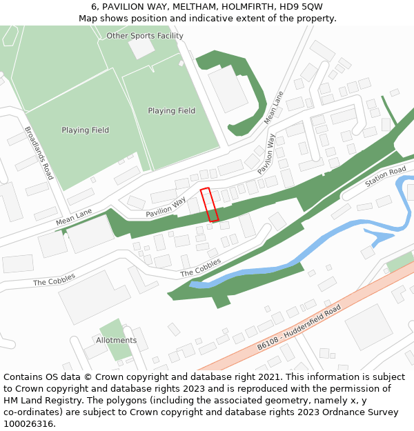 6, PAVILION WAY, MELTHAM, HOLMFIRTH, HD9 5QW: Location map and indicative extent of plot