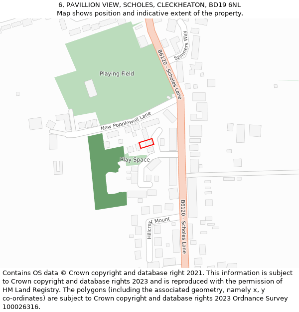 6, PAVILLION VIEW, SCHOLES, CLECKHEATON, BD19 6NL: Location map and indicative extent of plot