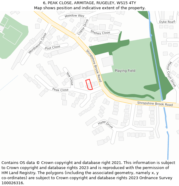 6, PEAK CLOSE, ARMITAGE, RUGELEY, WS15 4TY: Location map and indicative extent of plot