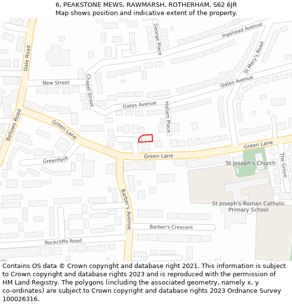 6, PEAKSTONE MEWS, RAWMARSH, ROTHERHAM, S62 6JR: Location map and indicative extent of plot