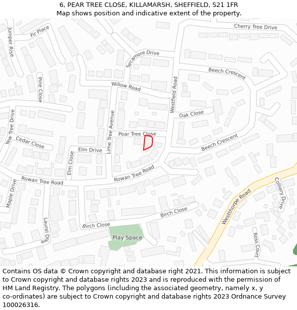 6, PEAR TREE CLOSE, KILLAMARSH, SHEFFIELD, S21 1FR: Location map and indicative extent of plot