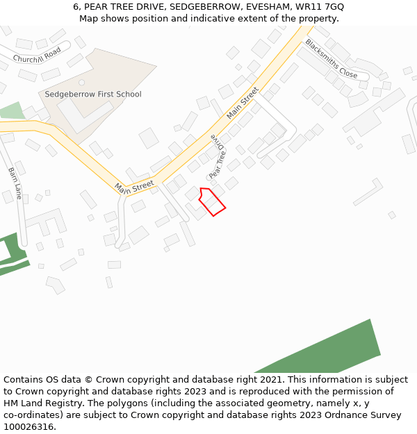 6, PEAR TREE DRIVE, SEDGEBERROW, EVESHAM, WR11 7GQ: Location map and indicative extent of plot