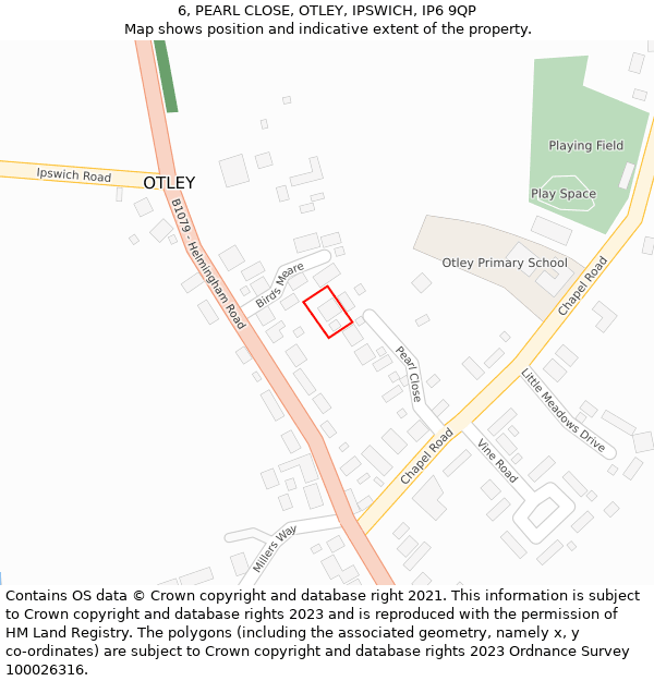 6, PEARL CLOSE, OTLEY, IPSWICH, IP6 9QP: Location map and indicative extent of plot