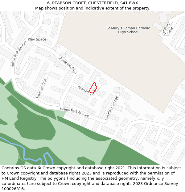 6, PEARSON CROFT, CHESTERFIELD, S41 8WX: Location map and indicative extent of plot