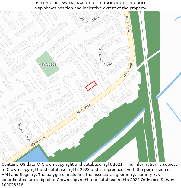 6, PEARTREE WALK, YAXLEY, PETERBOROUGH, PE7 3HQ: Location map and indicative extent of plot