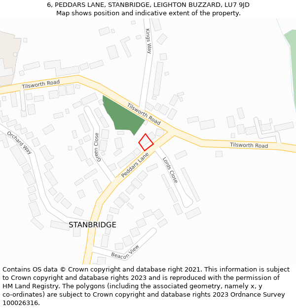 6, PEDDARS LANE, STANBRIDGE, LEIGHTON BUZZARD, LU7 9JD: Location map and indicative extent of plot