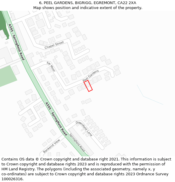 6, PEEL GARDENS, BIGRIGG, EGREMONT, CA22 2XA: Location map and indicative extent of plot