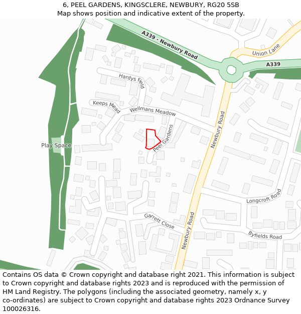 6, PEEL GARDENS, KINGSCLERE, NEWBURY, RG20 5SB: Location map and indicative extent of plot