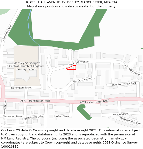 6, PEEL HALL AVENUE, TYLDESLEY, MANCHESTER, M29 8TA: Location map and indicative extent of plot