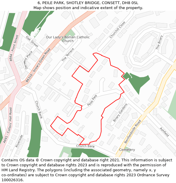 6, PEILE PARK, SHOTLEY BRIDGE, CONSETT, DH8 0SL: Location map and indicative extent of plot