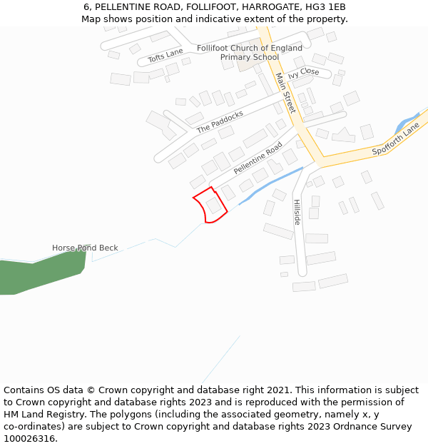 6, PELLENTINE ROAD, FOLLIFOOT, HARROGATE, HG3 1EB: Location map and indicative extent of plot