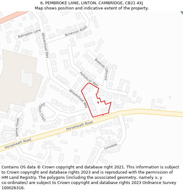 6, PEMBROKE LANE, LINTON, CAMBRIDGE, CB21 4XJ: Location map and indicative extent of plot