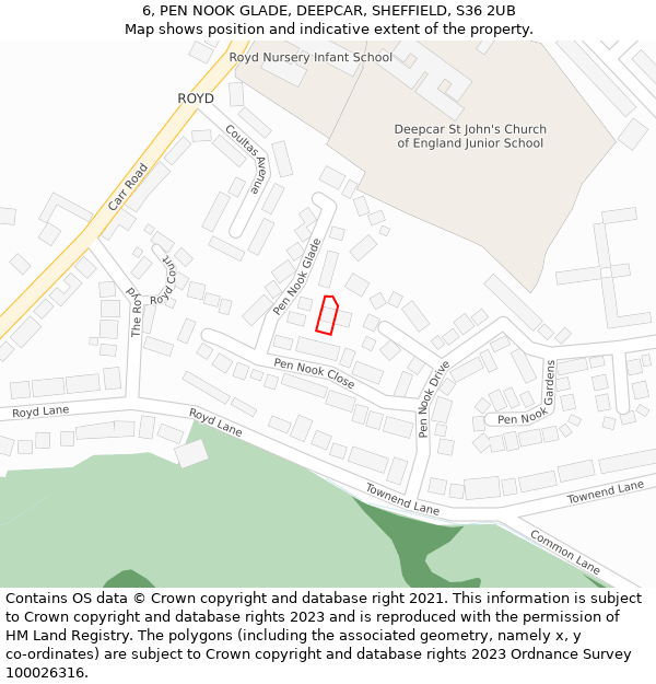 6, PEN NOOK GLADE, DEEPCAR, SHEFFIELD, S36 2UB: Location map and indicative extent of plot