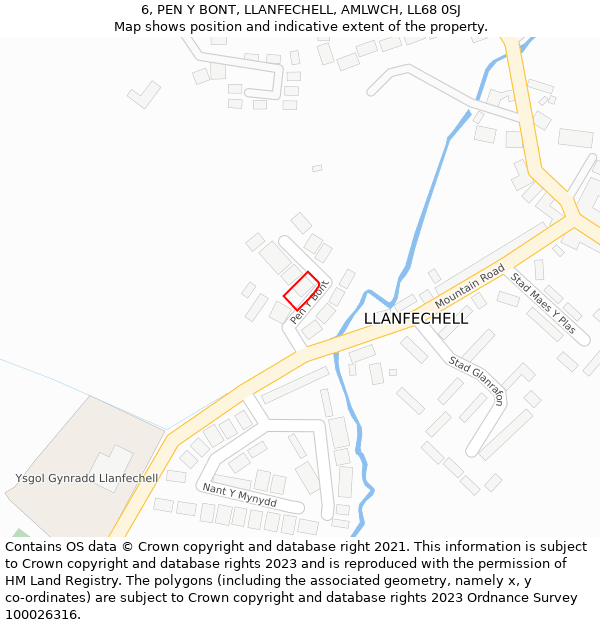 6, PEN Y BONT, LLANFECHELL, AMLWCH, LL68 0SJ: Location map and indicative extent of plot
