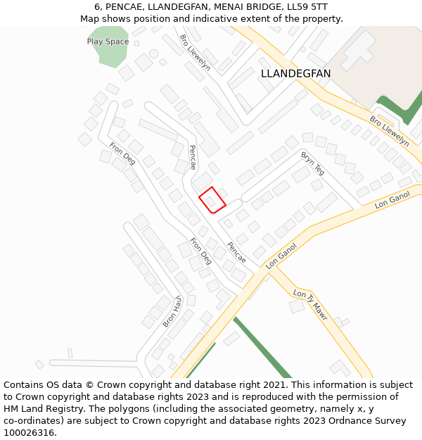 6, PENCAE, LLANDEGFAN, MENAI BRIDGE, LL59 5TT: Location map and indicative extent of plot