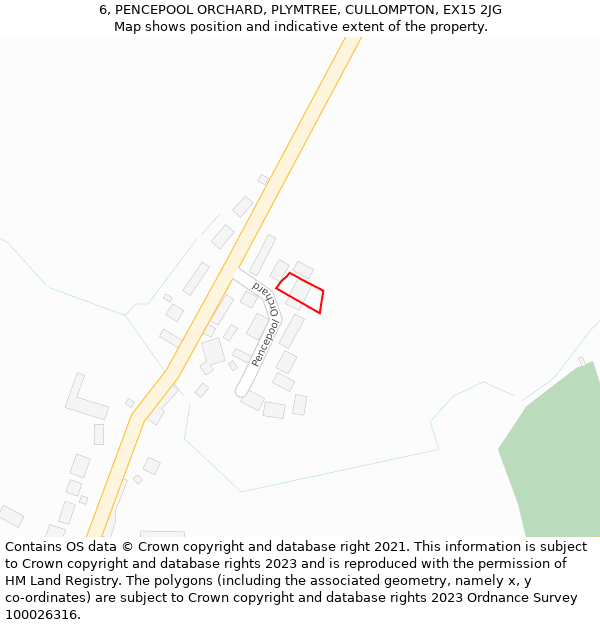 6, PENCEPOOL ORCHARD, PLYMTREE, CULLOMPTON, EX15 2JG: Location map and indicative extent of plot