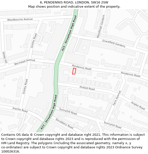 6, PENDENNIS ROAD, LONDON, SW16 2SW: Location map and indicative extent of plot