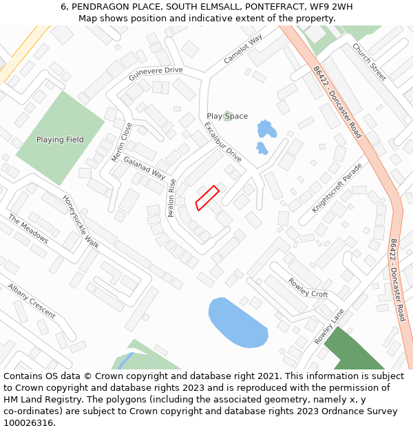 6, PENDRAGON PLACE, SOUTH ELMSALL, PONTEFRACT, WF9 2WH: Location map and indicative extent of plot