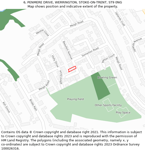 6, PENMERE DRIVE, WERRINGTON, STOKE-ON-TRENT, ST9 0NG: Location map and indicative extent of plot
