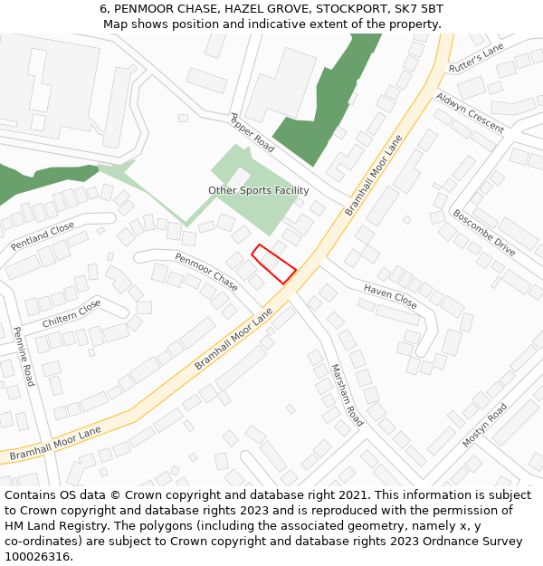 6, PENMOOR CHASE, HAZEL GROVE, STOCKPORT, SK7 5BT: Location map and indicative extent of plot