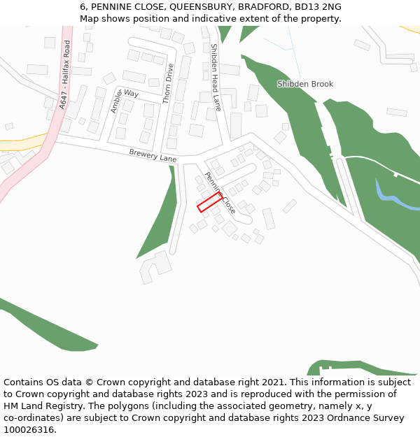 6, PENNINE CLOSE, QUEENSBURY, BRADFORD, BD13 2NG: Location map and indicative extent of plot