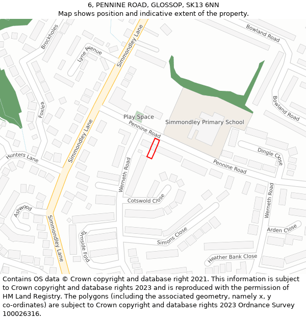6, PENNINE ROAD, GLOSSOP, SK13 6NN: Location map and indicative extent of plot