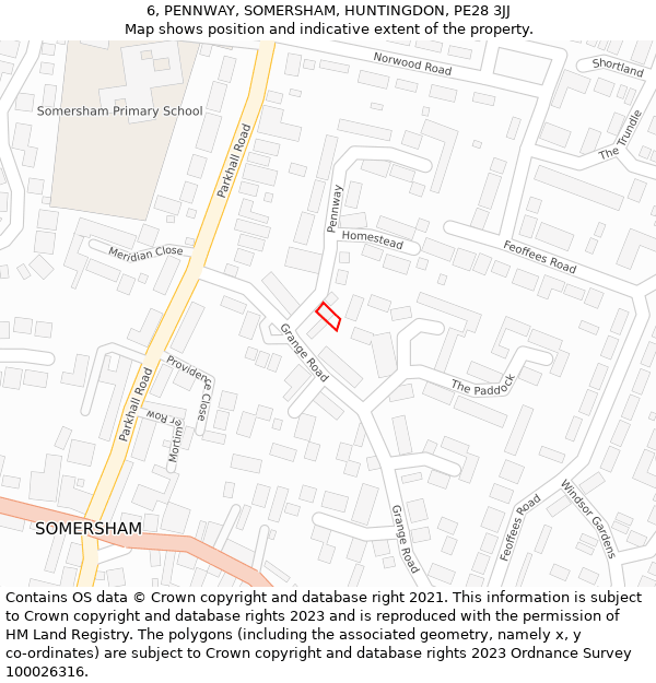 6, PENNWAY, SOMERSHAM, HUNTINGDON, PE28 3JJ: Location map and indicative extent of plot