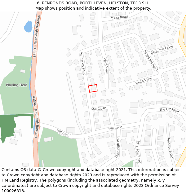 6, PENPONDS ROAD, PORTHLEVEN, HELSTON, TR13 9LL: Location map and indicative extent of plot