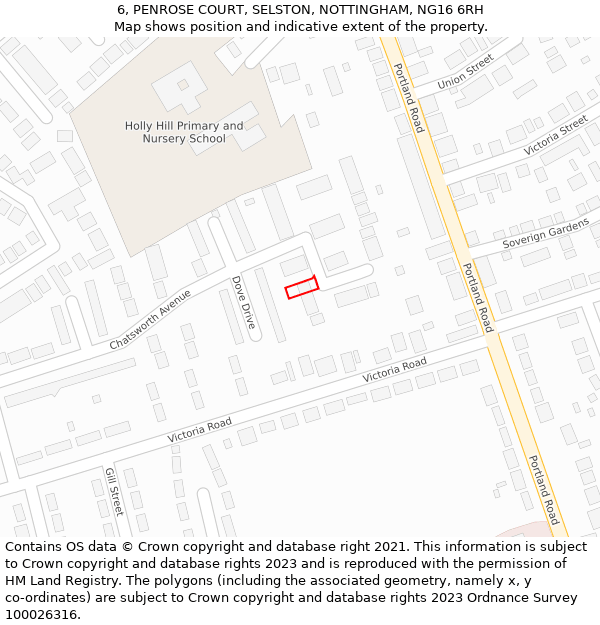 6, PENROSE COURT, SELSTON, NOTTINGHAM, NG16 6RH: Location map and indicative extent of plot