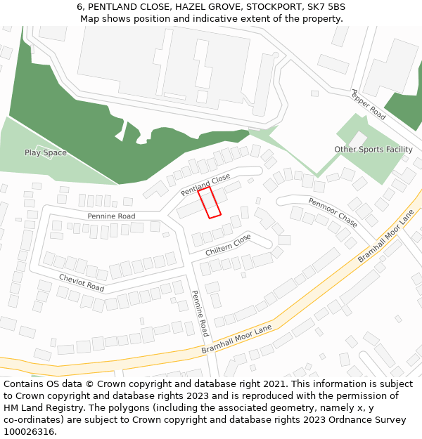 6, PENTLAND CLOSE, HAZEL GROVE, STOCKPORT, SK7 5BS: Location map and indicative extent of plot