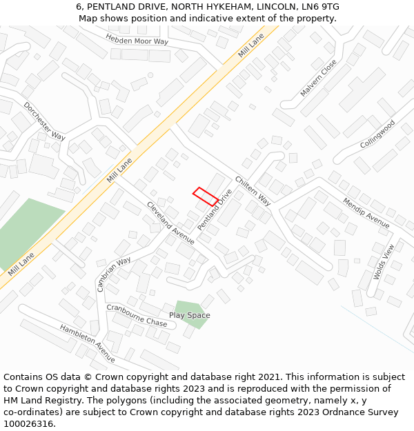 6, PENTLAND DRIVE, NORTH HYKEHAM, LINCOLN, LN6 9TG: Location map and indicative extent of plot